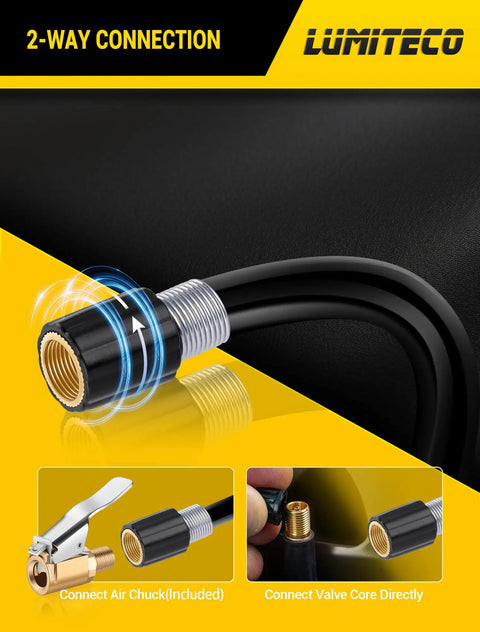 Slick 9.8 Ft Recoil Air Hose Extension With Clip On Chuck And Presta Valve Connector For Air Compressor Tire Inflator Pump Setup Gonna Flow Straight Up Reliable And Handle Any Job No Sweat, showcasing 2-way connection for easy use.