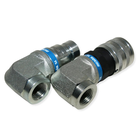 TL Topline 1/2 in NPT hydraulic quick-connect coupler set with 90-degree elbow, flat-face, ISO 16028, two units
