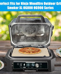 Pizza Stone With Grill Rack For Ninja Woodfire Outdoor Smoker XL OG800 OG900 Series with pizza inside grill showing setup