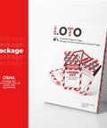Heavy Duty Lockout Tagout Safety Tags Pack Of Twenty Five With Zip Ties, featuring red and white labels with safety warnings.