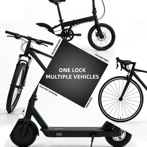 Heavy Duty 23.4 Inch Square Chain Bike And Scooter Lock With Key Copper Keys Nylon Cover ABS Body Zinc Alloy Core A3 Chrome Plated Steel Chain Polypropylene Sleeve Durable Anti Theft For Street Campus And Commuter Use, shown with bike and scooter use