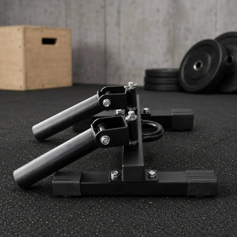 Side view of Fitness Training Bar with cylindrical handles and rectangular base for strength training and weight lifting