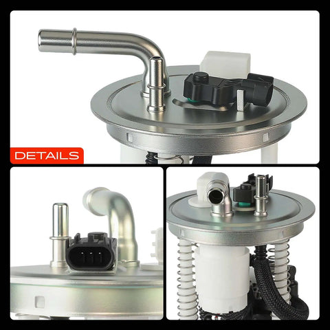 Close-up of Heavy Duty Electric Fuel Pump Module Assembly Featuring A Built In Pressure Sensor For Chevy Trailblazer And Gmc Envoy with connectors.