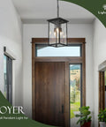 8 Inch Modern Black Exterior Lantern Pendant Light With 3 Lights, Acrylic Bubble Glass Shade in a foyer setting