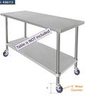 Heavy Duty 5 Inch Swivel Casters With Locking Brake, Expanding Stem Fits Worktables And Equipment Stands on stainless steel table.