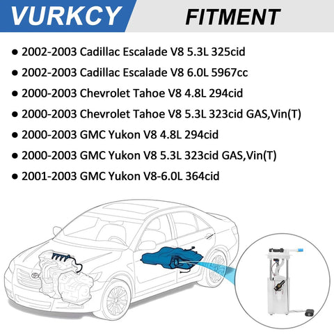 Electric Fuel Pump With Fuel Pressure Sensor Drop-In For Cadillac Escalade, Chevy Tahoe, GMC Yukon 2000-2003 diagram and product image
