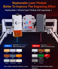 Carverall laser engraver with two replaceable modules (455 nm diode and 1064 nm IR) in silvery finish.
