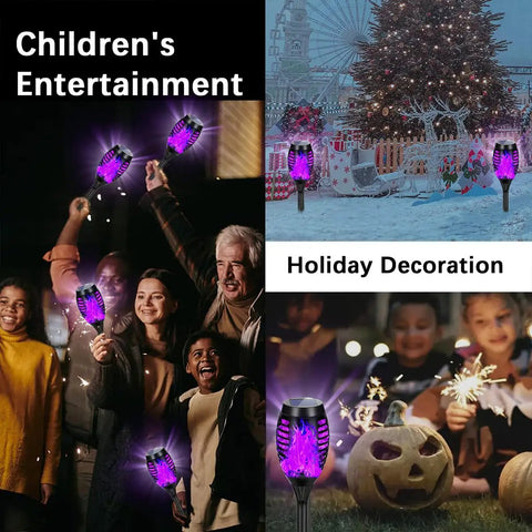 Solar Powered Outdoor Lights With Purple Flickering Flame For Patio And Pathway Decor used in holiday and children's entertainment settings