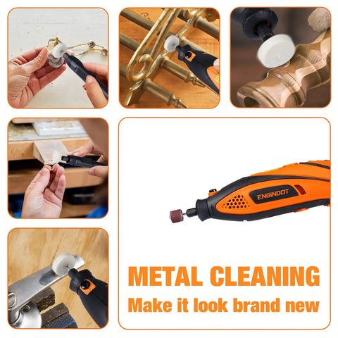 Rotary Tool Accessories Kit Do-It-All 361 Pieces in use for metal cleaning and polishing with one eighth inch shanks.