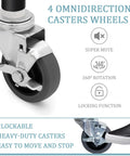 Four Inch Prep Table Casters Set Of Four Heavy Duty Expanding Stem Wheel Casters with brakes, rubber wheels, and locking function