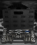 Heavy Duty 34-Piece Tap And Die Set With Pitch Gauge For Vehicle Repair Includes Heat Treated 45 Steel And Alloy Steel Thread Cutting Tools Kit Ranging From M3 To M1.75 Plus NPT Threads open case