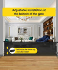 Mega Wide 118 Inch Retractable Baby Gate With Mesh Panels For Indoor Outdoor Use, installed in living room, black