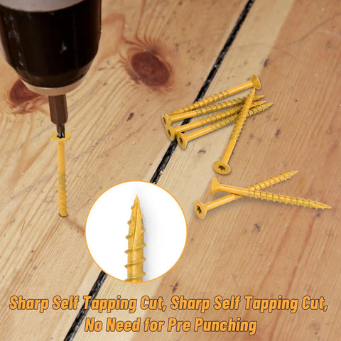 Exterior Wood Screws Size Ten By Two Inches With T25 Star Torx Drive Deck Screws 466 Piece Set on wooden surface