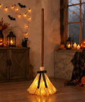 Floating Witch Broom 37 Inch Lit Up Dancing Broomstick With Motion Activation Touch Sensing Spooky Sounds Mute Mode Indoor Party Decor For Haunting Displays And Seasonal Cheer, glowing straw bristles
