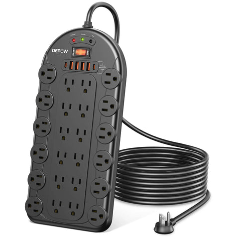 24 Outlet Power Hub With 6 USB Ports And 2 USB C Ports 1875W 15A Surge Protector 3400 Joules Wall Mountable 8 Foot Heavy Duty