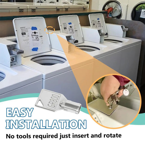 2 Pack GR800 Washer Dryer Key For Your Commercial Laundry Setup 54612 Coin Service Door Key Compatible With GR800W GR800WN GR800D GR800DN For Commercial Machines shown with open washers.