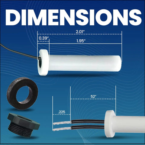 Pool And Spa Temperature Sensor Replacement For R0456500 dimensions showing steel cable and connectors.