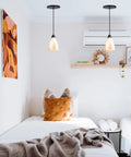 Kiven Instant Light Conversion Kit for 4/5/6inch Hole, 2-Light Glass Farmhouse lighting in a stylish bedroom setting.