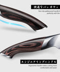 Five Inch Serrated Cheese Knife Crafted With Premium Steel Core And A Super Slick Hollow Blade For Butter Smooth Cuts That Slide Off Easy Plus A Gotta Have Fork Tip For Zero Mess Party Spread, featuring a non-slip pakkawood handle.