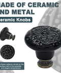 12 Pack Black Ceramic Kitchen Cabinet Knobs Set With 34mm Diameter And 30mm Height Includes Two Screw Sizes And Mini Screwdriver For Easy Install Sleek Durable Pull Handles For Cabinets And Drawers, black floral knob