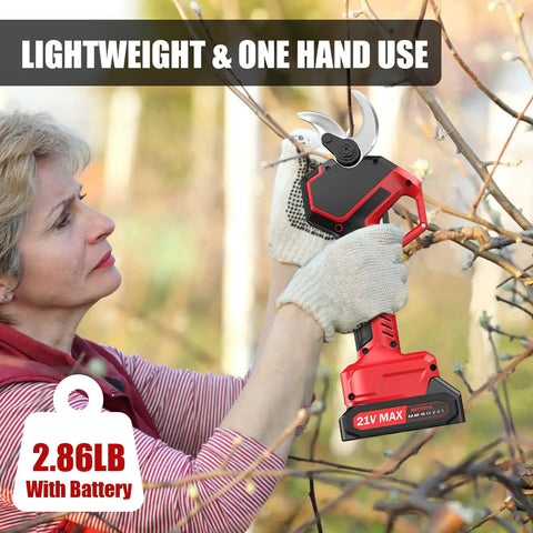 Person using Beastly 700W Brushless Electric Pruning Shears With 2.75 Inch Cutting Diameter Cordless Pruning Shears outdoors