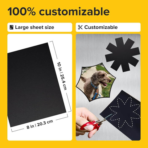 Image of Self-Stick Magnetic Sheets Pack Of 10 With No Mess Adhesive, 8 By 10 Inches And 20 By 25 Centimeters, customizable for crafts.