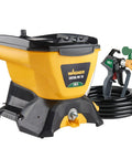 No Fuss Heavy Duty Airless Paint And Stain Sprayer Designed For Clean Low Overspray Results And Lightning Fast Coating On Exterior Siding Large Decks And Fences with 15 gal tank and hose.