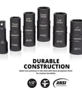 Six Piece Half Inch Drive Impact Socket Set For Any Job With Ten SAE And Metric Sizes, Thin Wall Lug Nut Sockets