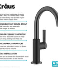 Oletto Single Handle Kitchen Bar Faucet In Matte Black And Spot Free Black Stainless Steel Finish For Kitchen Sinks Modern High Arc Spout Compact Design Perfect For Small Kitchens And Bar Areas with ADA compliance.