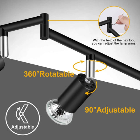 6 Light LED Track Lighting Kit With Flex Rotatable Heads Black Ceiling Spotlight Includes 6 GU10 LED Bulbs 4W 400LM Daylight