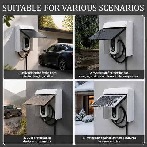 Universal Ev Charger Protective Cover Outdoor Weatherproof Electric Vehicle Charging Station Enclosure with angled top and rain cover.