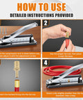 Beefed-Up Bench Hose Crimper Kit With Five Dies And 100 Ferrules showing step-by-step use instructions for crimping hoses.