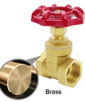 Antrader brass valve with red wheel handle, 3/4-inch female threaded connection.