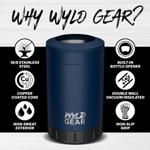 Insulated Stainless Steel Multi Can Cooler With Built In Can Opener And Triple Sized Can Holder For 12 Oz Cans Durable Coating Non Slip Rubber Base Navy Finish Ideal For Soda Beer And Outdoor Adventures