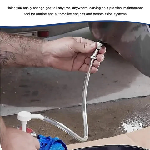 User holds Smooth Shift Fluid Pump For Standard Quart Jugs And Transmission Sump With 4Cc Per Stroke Differential Gear Oil for easy transfer.