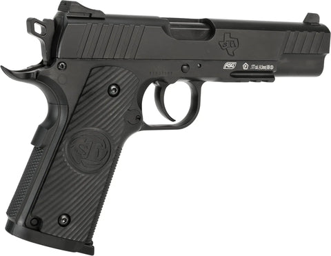 Duty One Non-Blowback CO2 4.5mm BB Pistol Black With Licensed STI Trademarks, Metal Top and Tactical Rail, side view