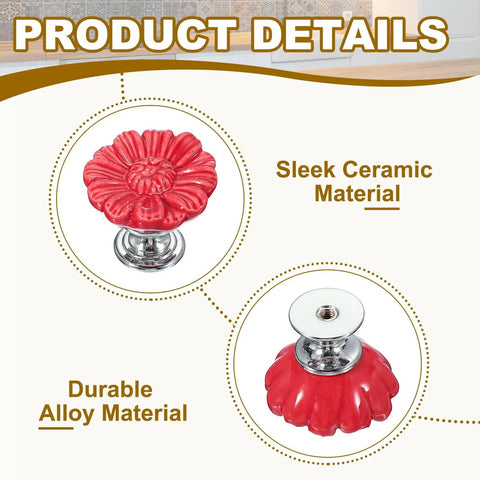 Slick Vintage Floral Ceramic Cabinet Knobs In Rich Red, Sharp Round Drawer Pull Handles For Kitchen Or Bathroom, Legit Zinc Alloy Mounting, Top Shelf Cabinetry Refresh, Arrives Fully Equipped To Hang Easy And Look Fly.