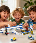 Children playing with 880 Piece City Airport Terminal Building Set, 6 In 1 Airplane Building Blocks Toy For STEM Aircraft Bricks.