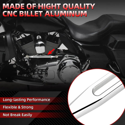 Chrome Shift Linkage For Harley Touring Motorcycles 1980 To 2024 Keeps Your Ride Shifting Smooth And Crisp On Softail Electra Glide Road King Street Glide Road Glide Upgrade For Lightning Fast Shifts, chrome billet aluminum linkage on Harley engine