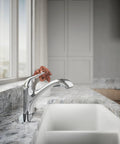 Jolt Pull-Out Kitchen Faucet With Two-Function Sprayhead, Touch Control, 1.5 GPM, Chrome Finish installed on granite countertop
