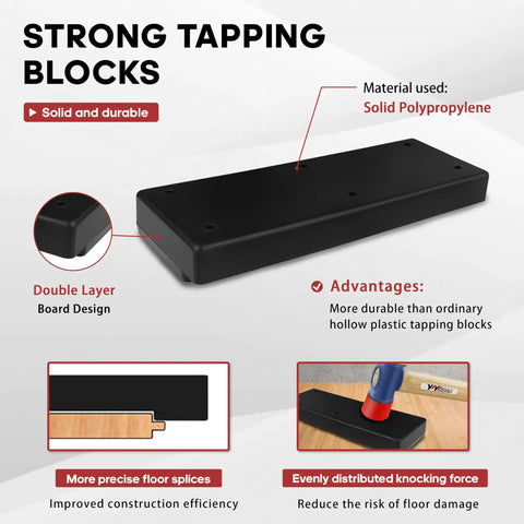 Close-up of solid polypropylene tapping block from Must Have Pro Grade Laminate And Vinyl Flooring Installation Kit With 43 Pieces.