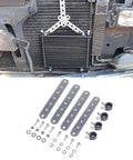Heavy Duty Steel Oil Cooler Mounting Bracket Kit For 3/4 Inch Systems Compatible With LPD47391 Low Pressure Drop 40k Transmission Cooler Bolts And Brackets Included Easy Bolt-On Fit Keeps Lines Safe And Stable showing cooler mounted on vehicle with brackets and bolts in foreground.