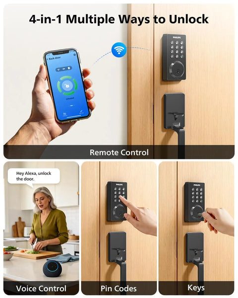 No Sweat Wi-Fi Smart Front Door Lock Set With Handle Slick Keyless Electronic Deadbolt App Remote Control Auto Lock Alexa And Google Compatible Pretty Darn Secure Hidden Keypad Easy Mount
