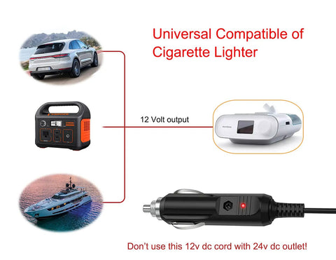 Diagram of 12V DC Power Cord For DreamStation CPAP BiPAP Car Charger Cable On The Go With Cigarette Lighter Six Point Five Ft Replacement