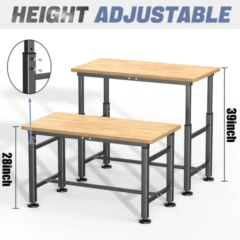 Badass Heavy Duty Rolling Adjustable Height Workbench For Garage And Shop Station With Sturdy Crossbar Support And Multi Purpose Build That Nails Every Handy Project Right Out The Gate
