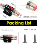 Beefy 60 Amp Circuit Breaker Switch With Waterproof Inline Fuse Holder For 12V To 48V DC, red button, dimensions, screws included