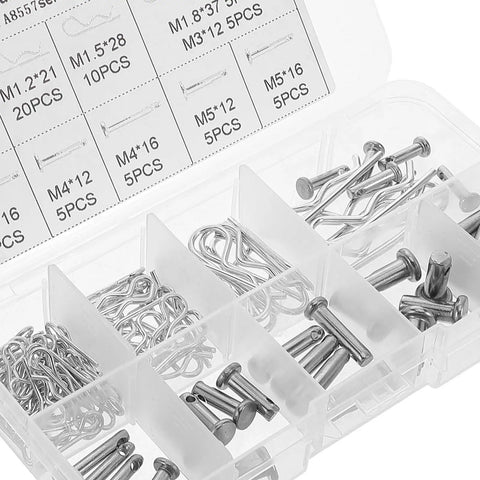 100 Pcs Cotter Pin Assortment Kit With High Precision Machined Carbon Steel B Type Wave Pins And R Clips For Heavy Duty Trailer Hitch Locking And Automotive, compartment box with assorted pins