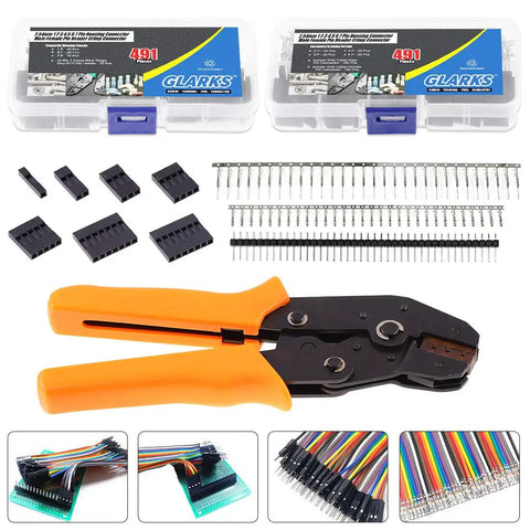 Orange Pro Grade Ratchet Crimping Tool Kit For Wire And Dupont Pins All In One Pack With Over 500 Connectors