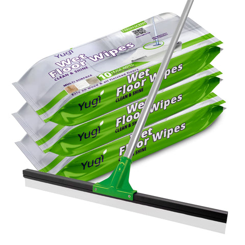 Huge Wet Floor Wipes For Squeegee Stick Extra Thick Multi Surface Cleaning Wipes With Fresh Aroma 27.5 X 15.7 Inch Disposable Wipes Squeegee Ready 3 Packs Of 30 beside a squeegee