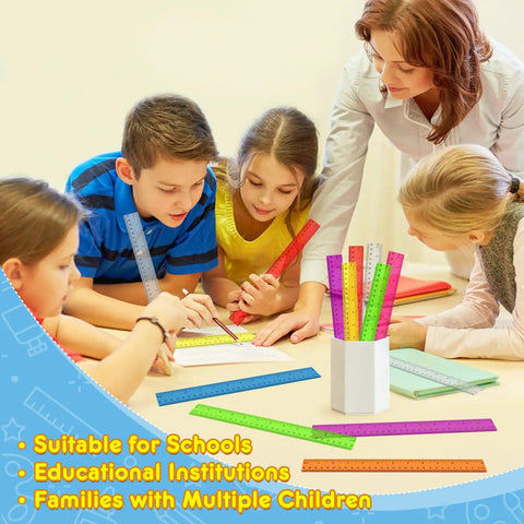 Children using 32 Pack Clear Plastic Rulers 12 Inch Bulk For Classroom Use With Inches And Centimeters Transparent Assorted Color Rulers Great Back To School Must Haves